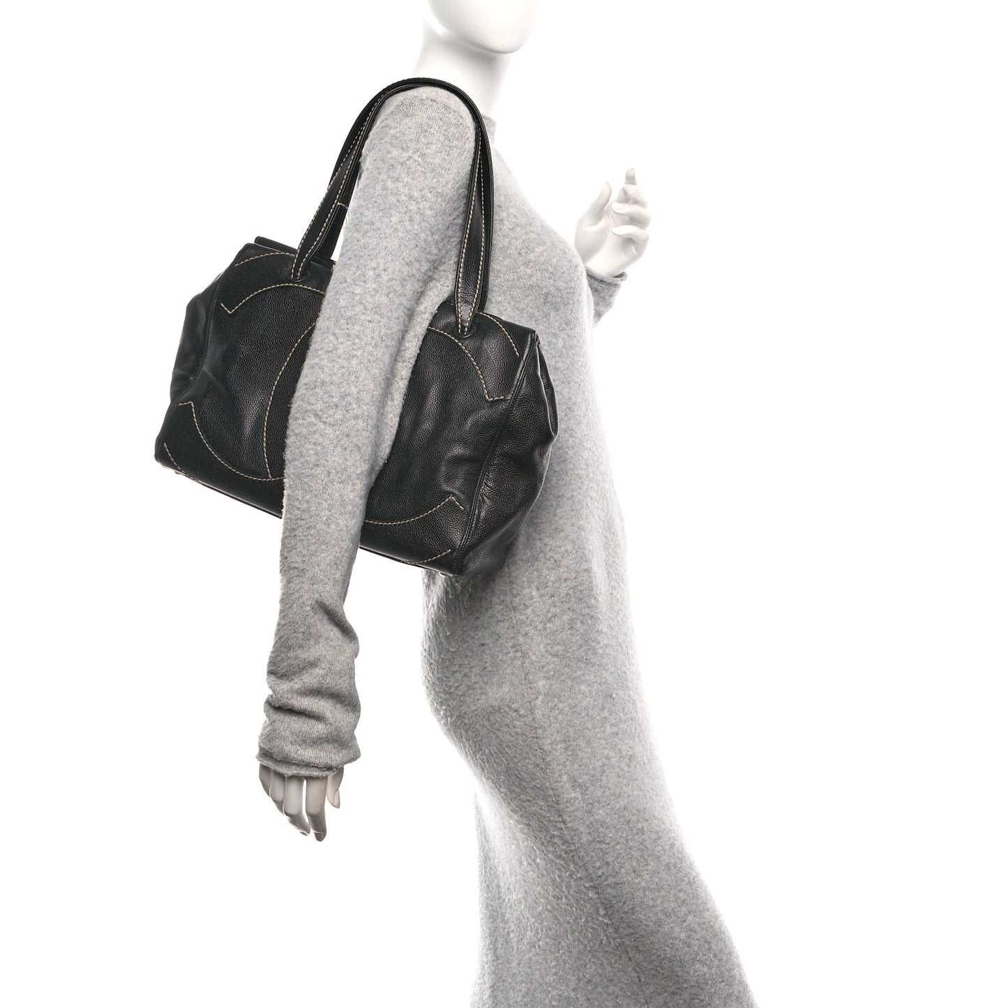 Caviar CC Stitched Medium Tote Black Black