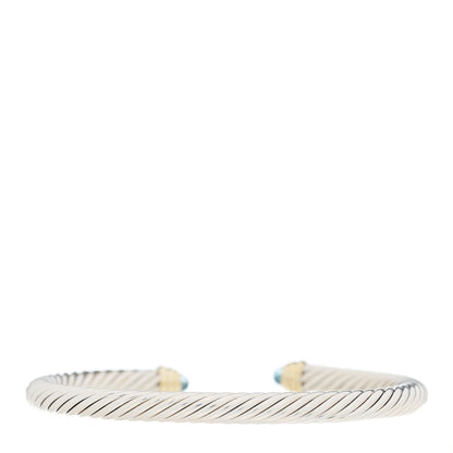 David Yurman Sterling Silver 14K Yellow Gold Blue Topaz 5mm Cable Classics Petite Color Bracelet 2 of 3