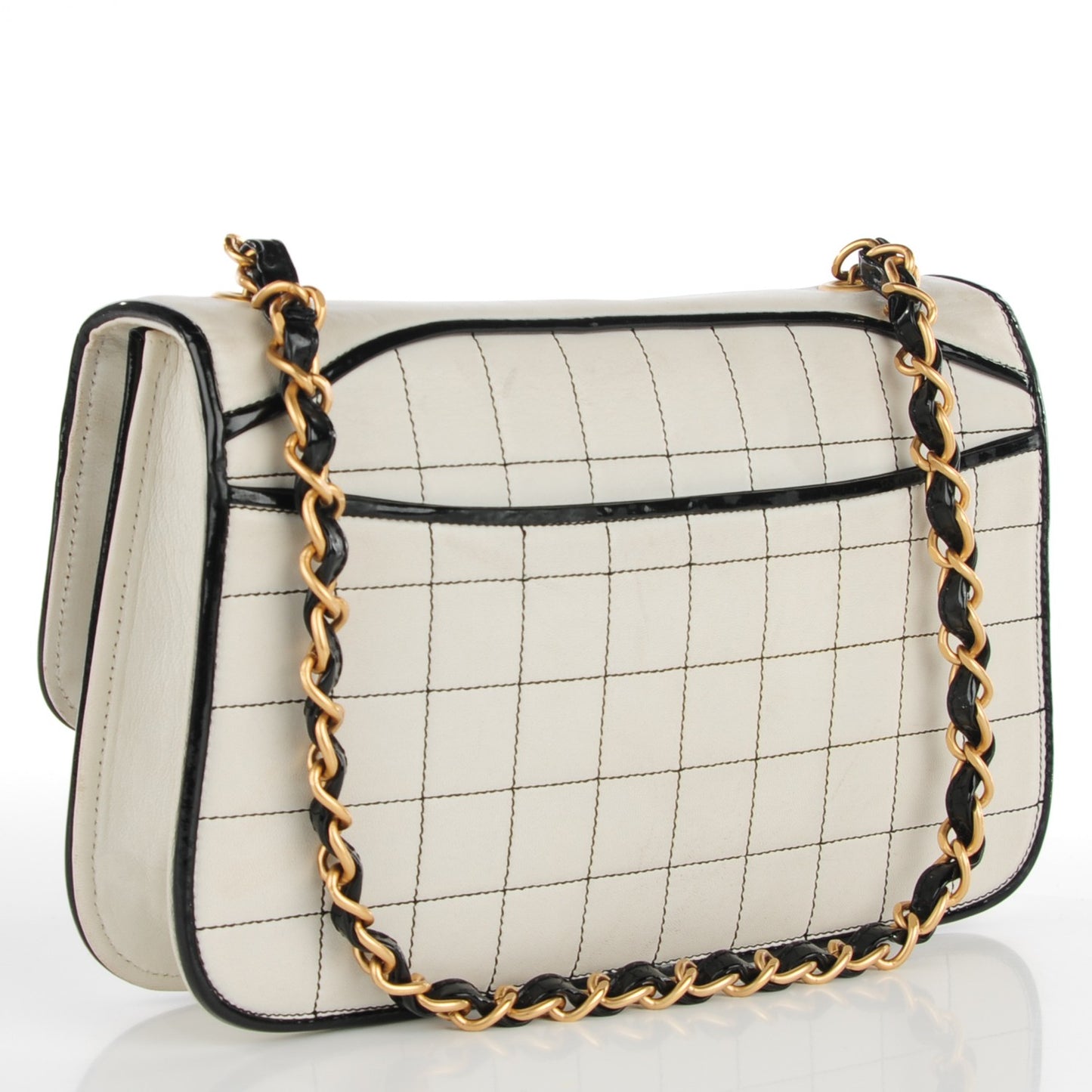 Lambskin Contrast Stitch Small Mademoiselle Flap Black White