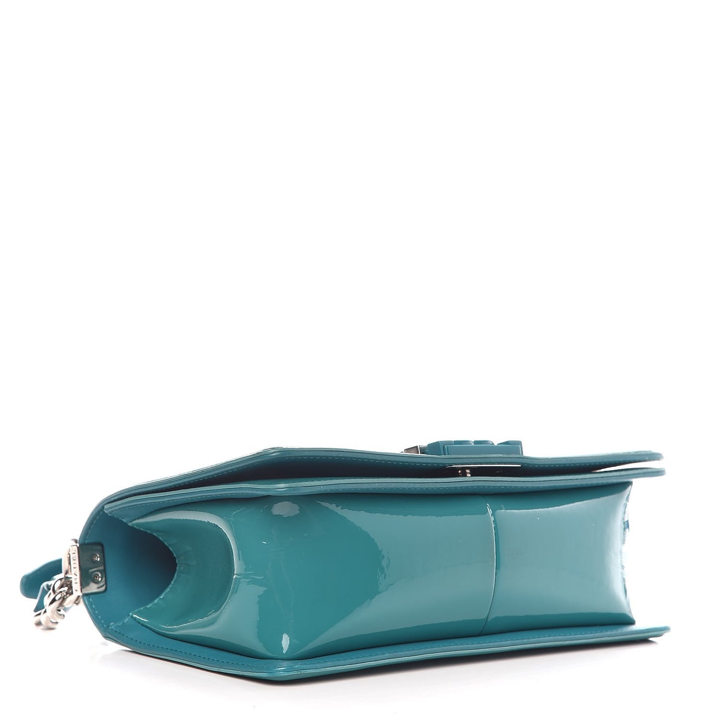 Patent Calfskin Quilted Medium Plexiglass Boy Flap Turquoise