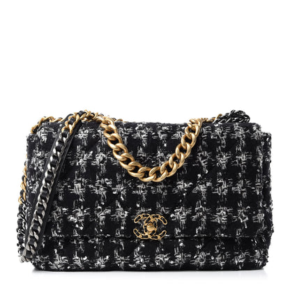 Chanel Tweed Quilted Maxi Chanel 19 Flap Black Silver Ecru 1 of 10