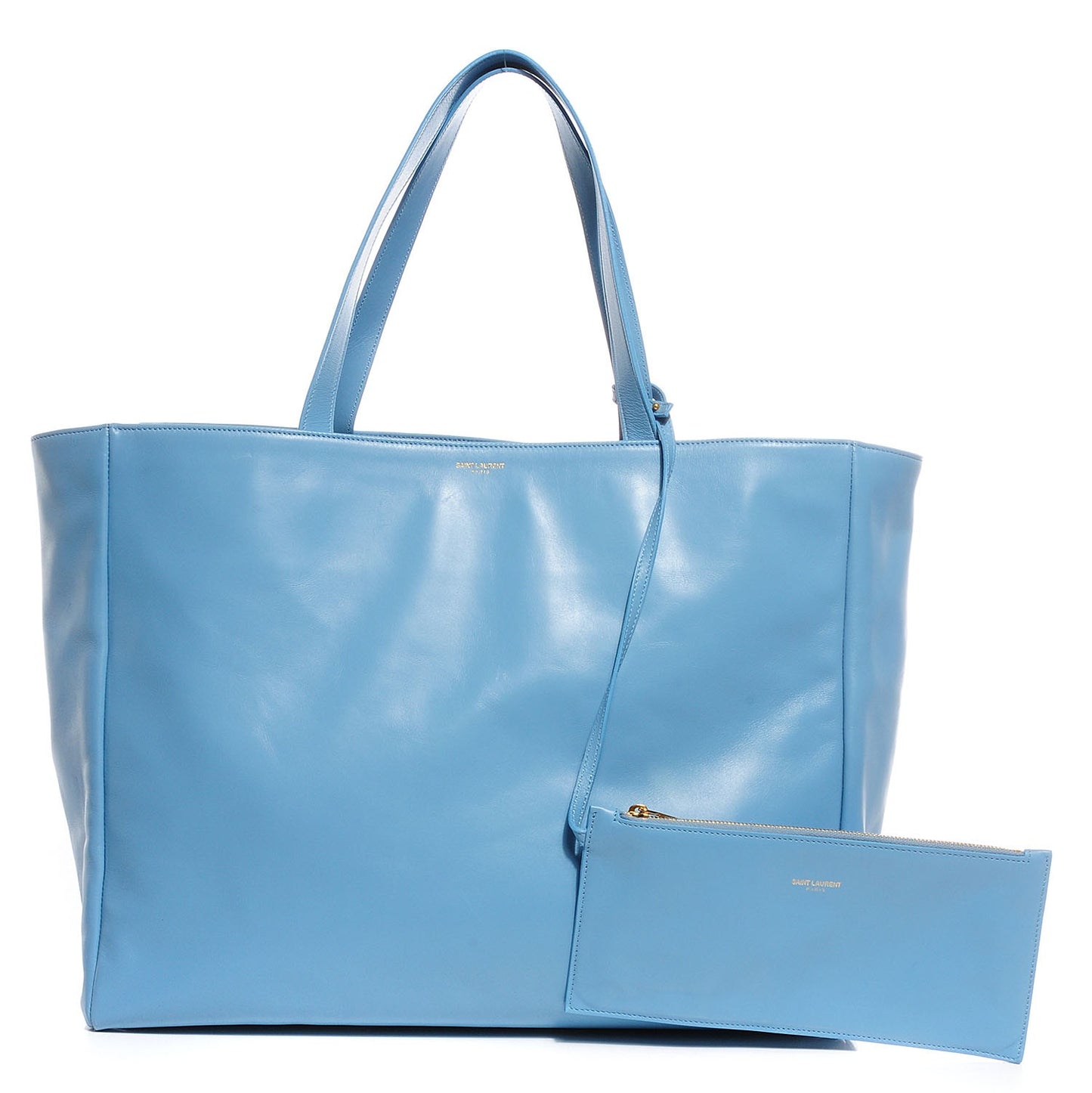 Leather Reversible East West Shopper Tote Sky Blue