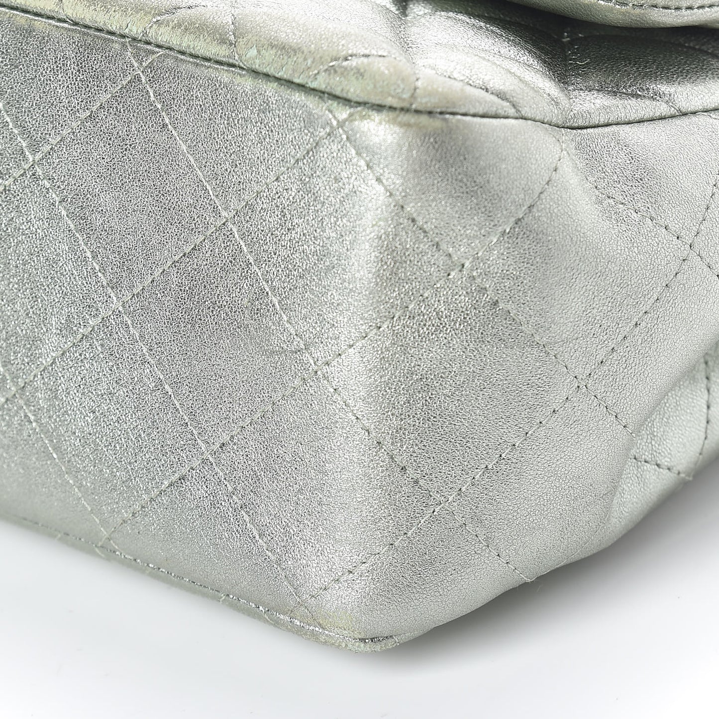 Metallic Lambskin Quilted Jumbo Double Flap Green