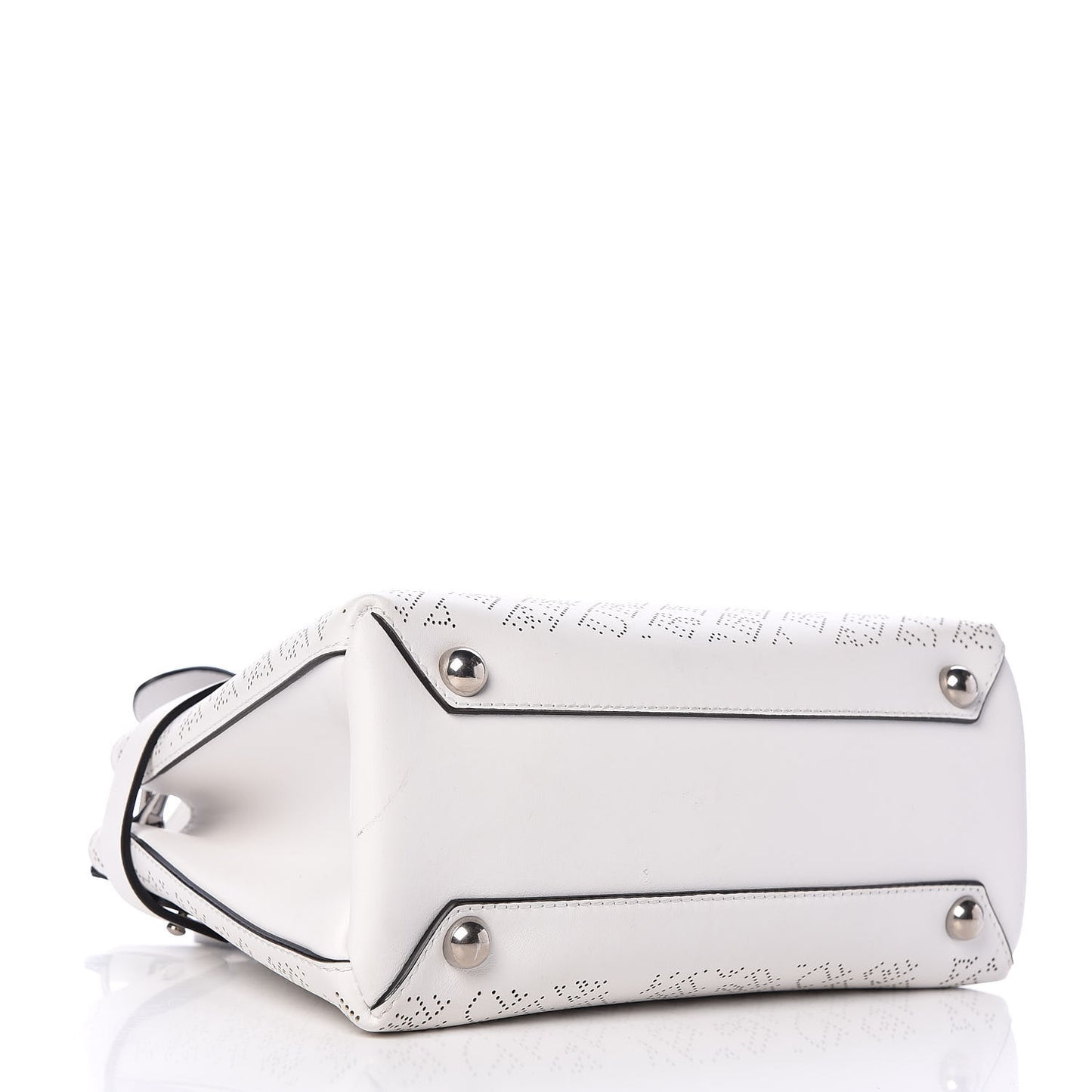 Calfskin Perforated Small Banner Tote Chalk White