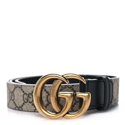 Gucci GG Supreme Monogram Matte Plutone Calfskin Double G 30mm Belt 105 42 Beige Ebony Black 1 of 5