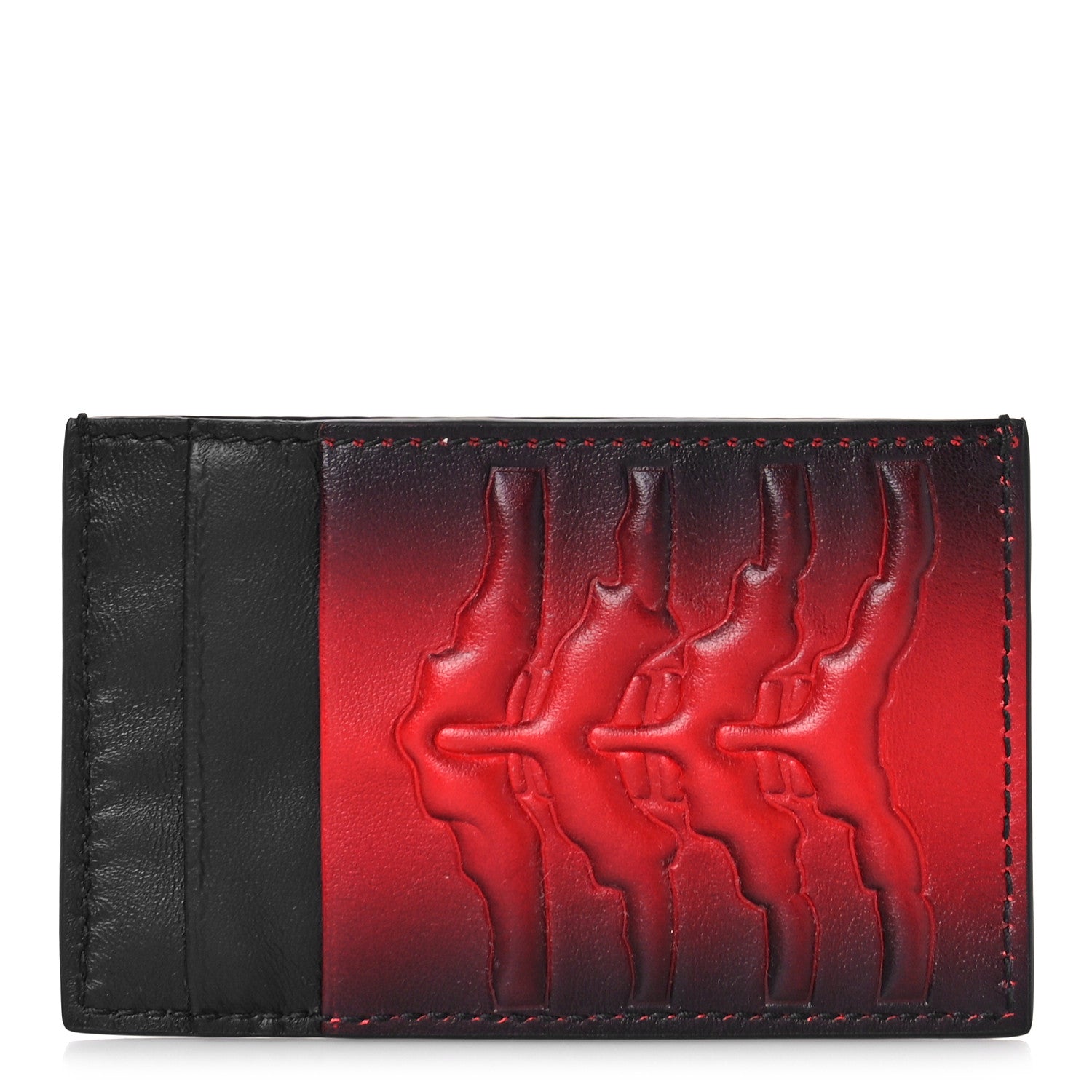 Alexander McQueen Calfskin Rib Cage Card Holder Black Red 1 of 9
