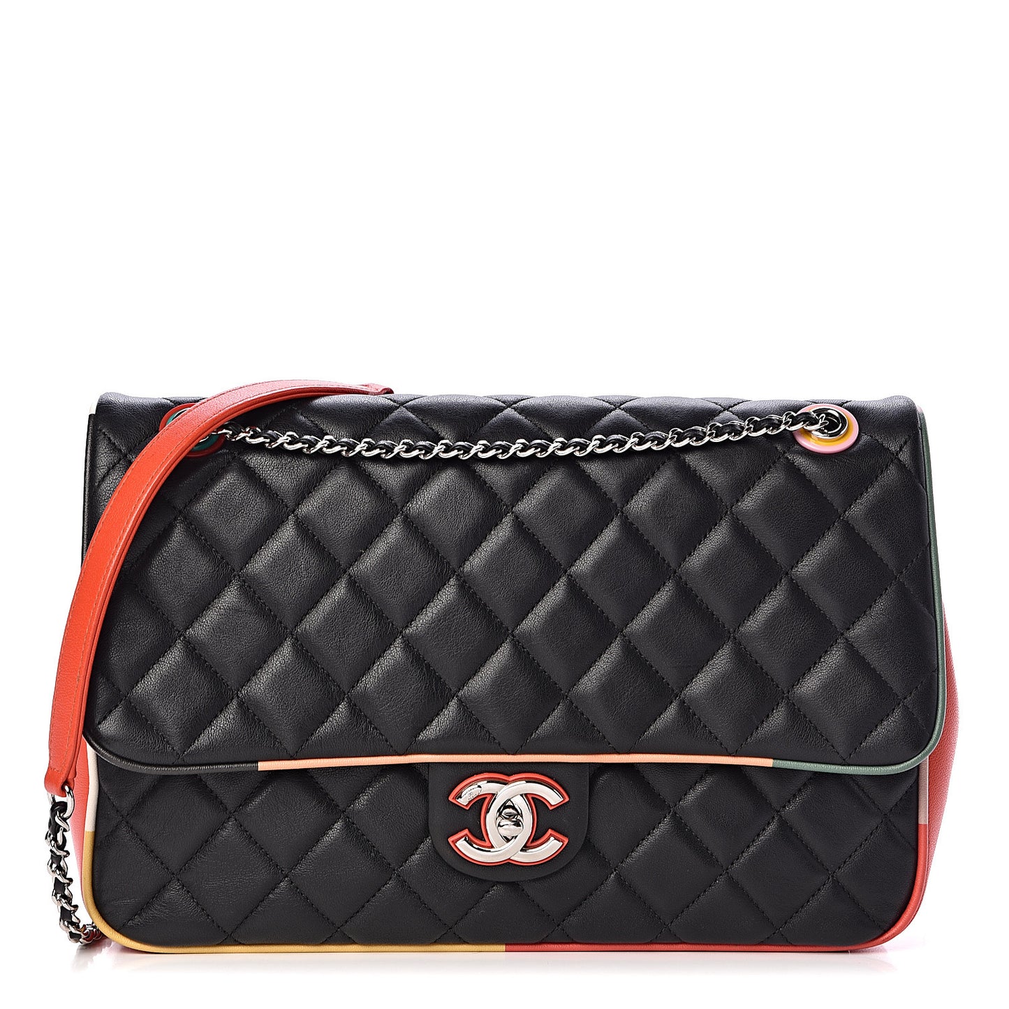 Lambskin Quilted Jumbo Cuba Color Flap Black