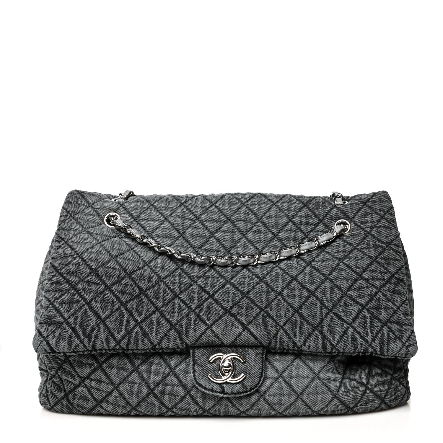 Chanel Denim Quilted Denimpression XXL Flap Grey Black 1 of 10