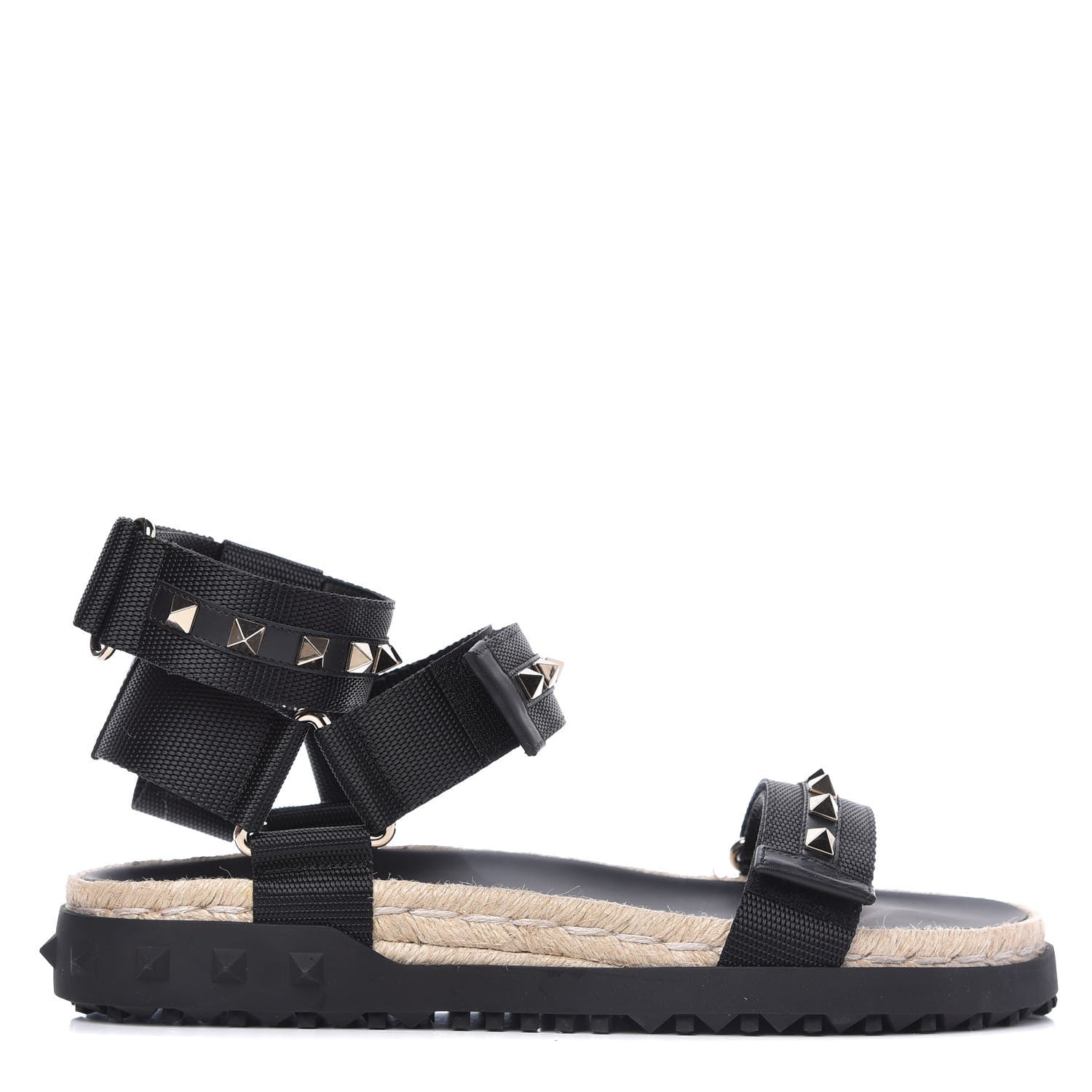 Valentino Garavani Nylon Rockstud Velcro Espadrille Sandals 39 Black 1 of 9