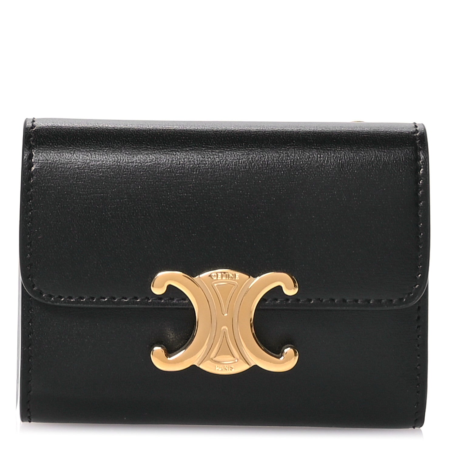 Celine Calfskin Compact Triomphe Wallet With Coin Purse Black 1 of 9