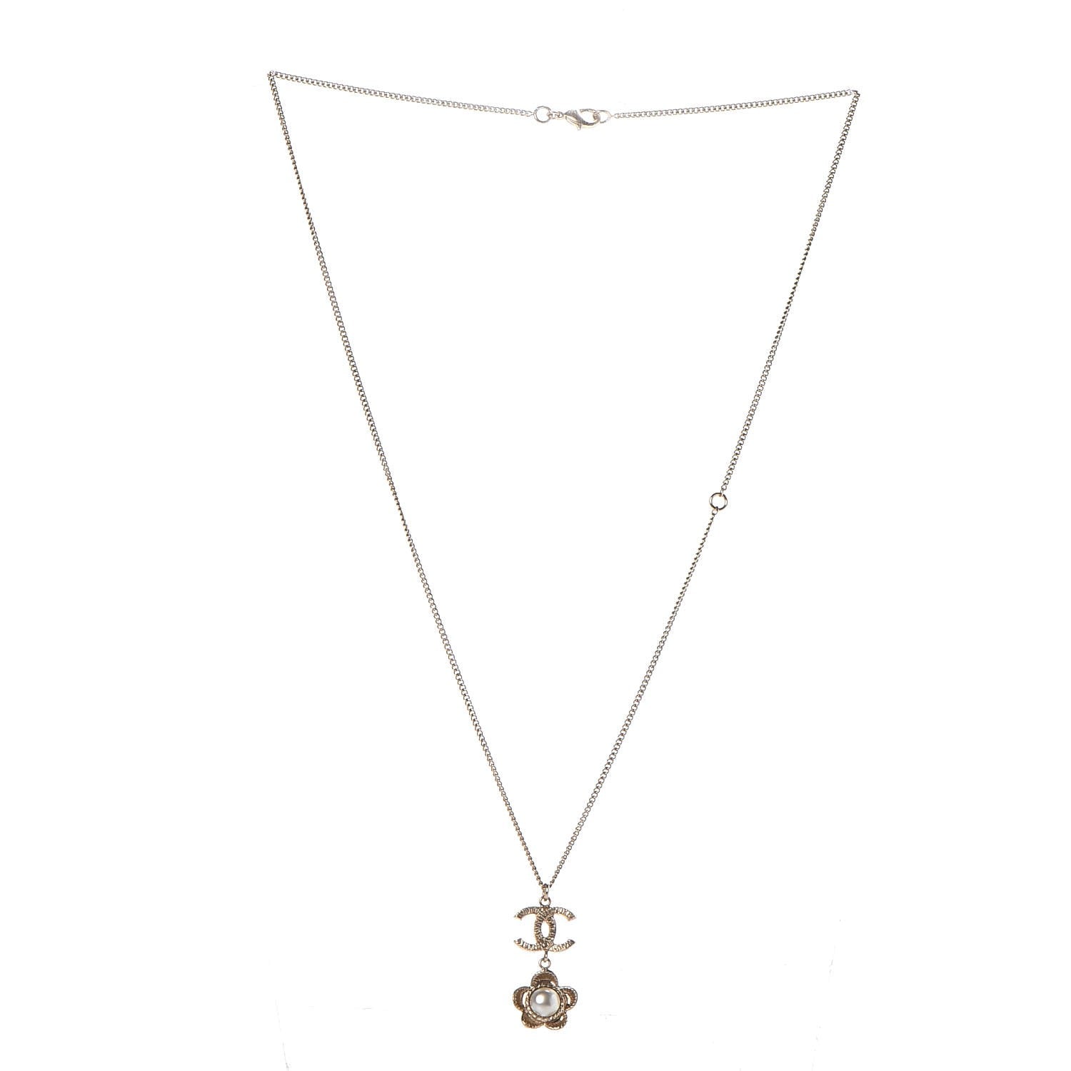 Chanel Pearl CC Camellia Flower Necklace Gold 3 of 5