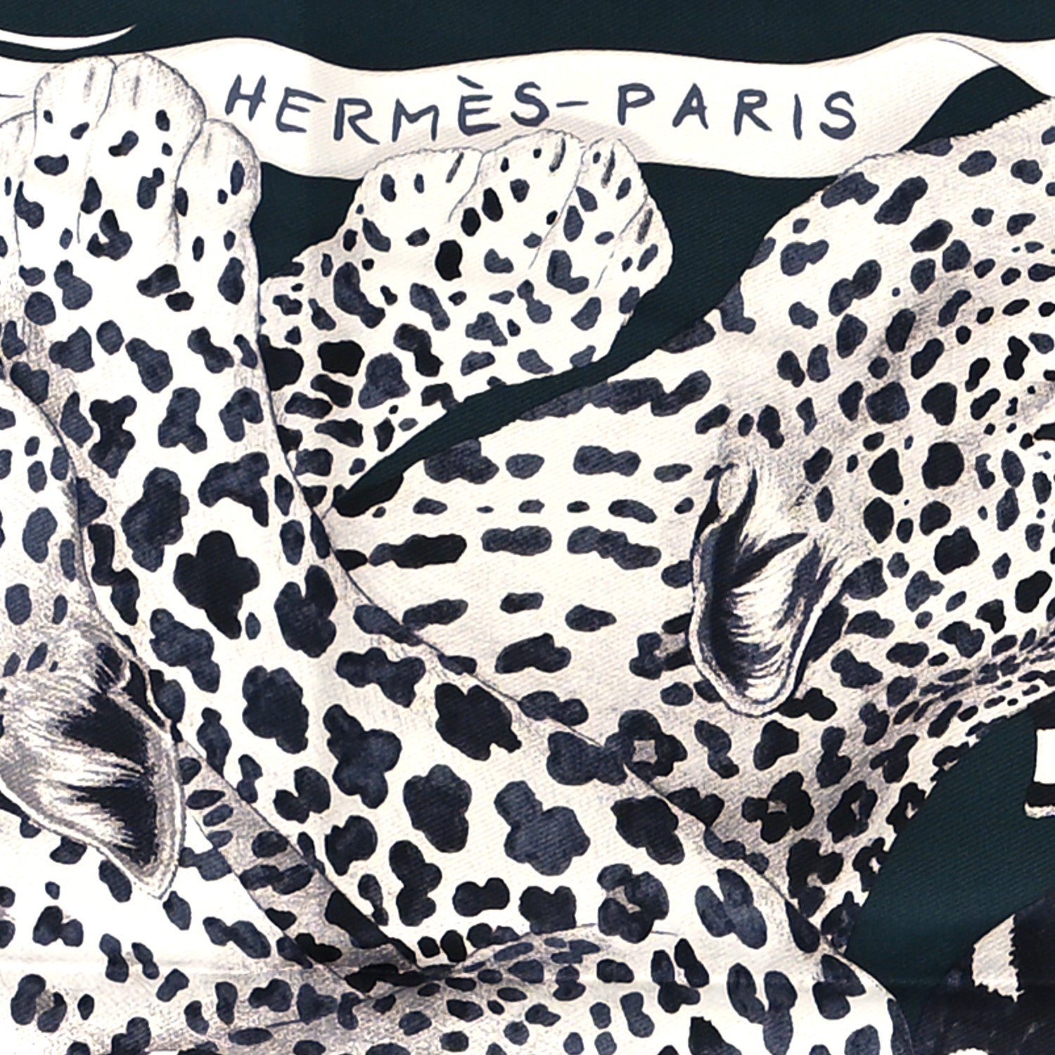 Hermes Silk Twill Lazy Leopardesses Scarf 90 Vert Black Gris 4 of 4