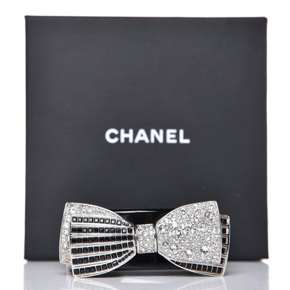Chanel Resin Crystal CC Bow Cuff Bracelet Black Silver 7 of 7