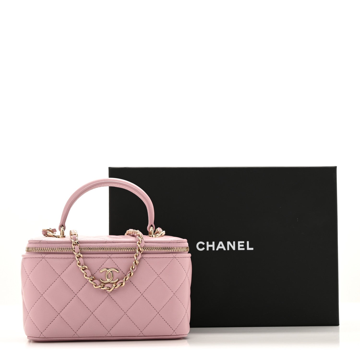 Chanel Lambskin Quilted Small Top Handle Vanity Case With Chain Pink 12 of 12