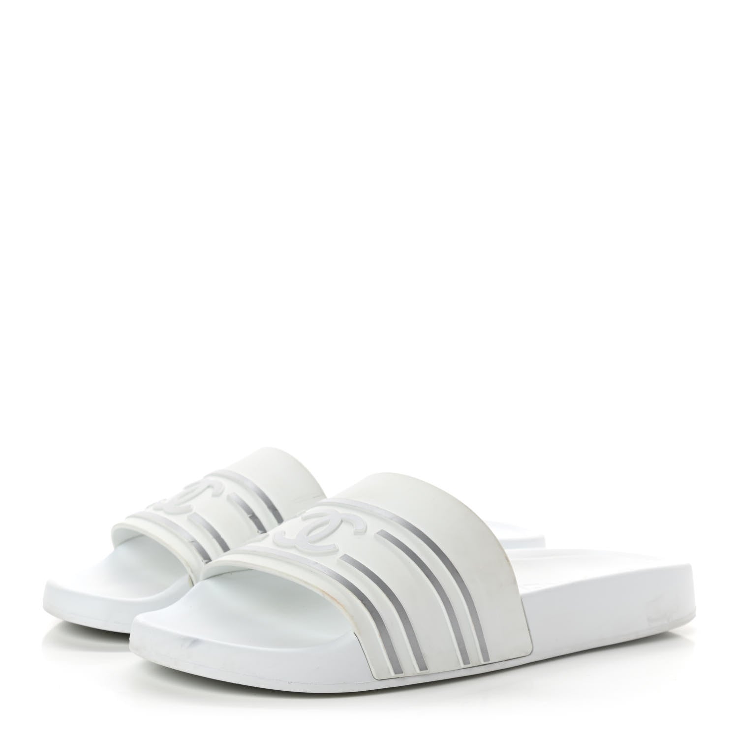 Chanel Rubber CC Flat Slide Sandals 40 White 3 of 12