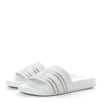 Chanel Rubber CC Flat Slide Sandals 40 White 3 of 12