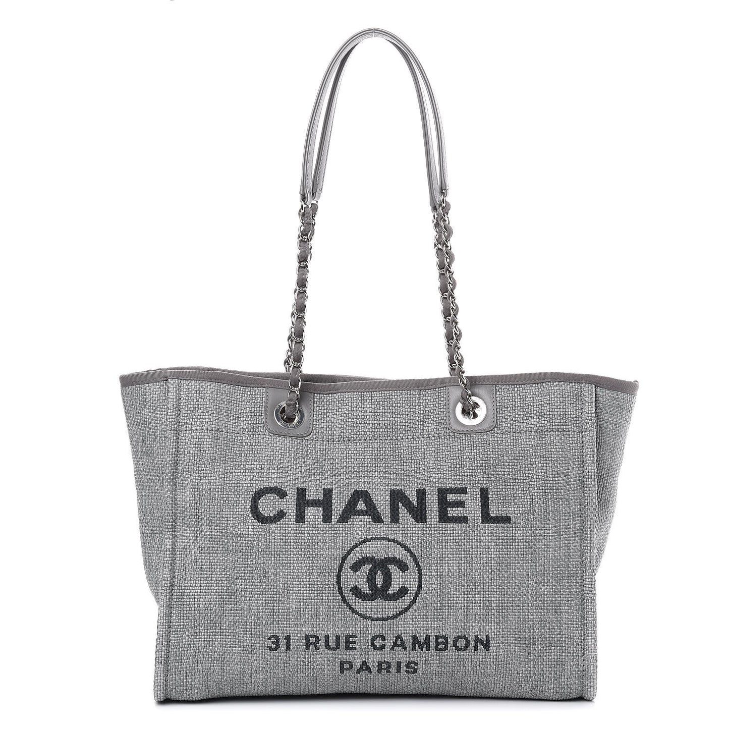 Woven Straw Raffia Small Deauville Tote Grey