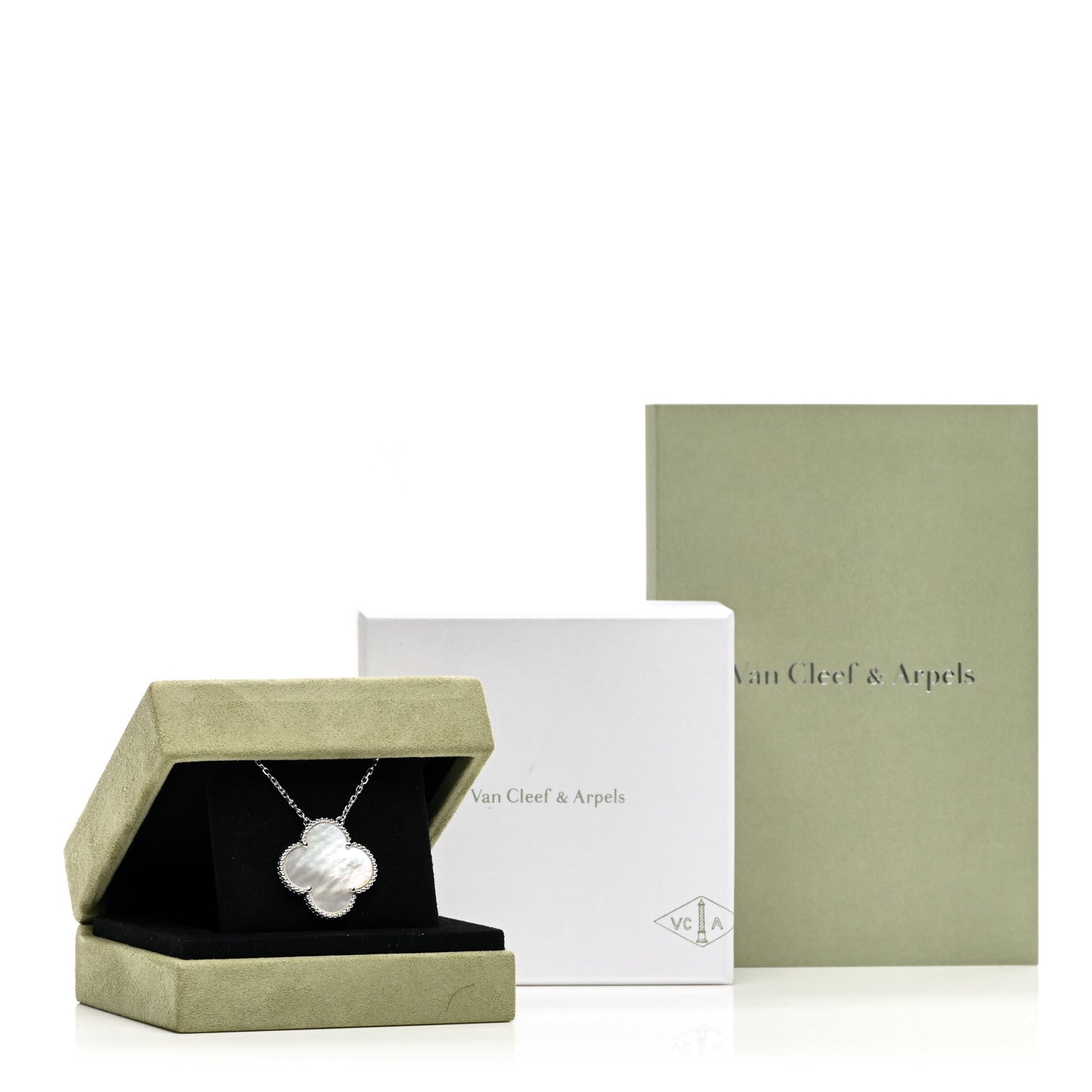 18K White Gold Mother of Pearl Magic Alhambra Pendant Necklace