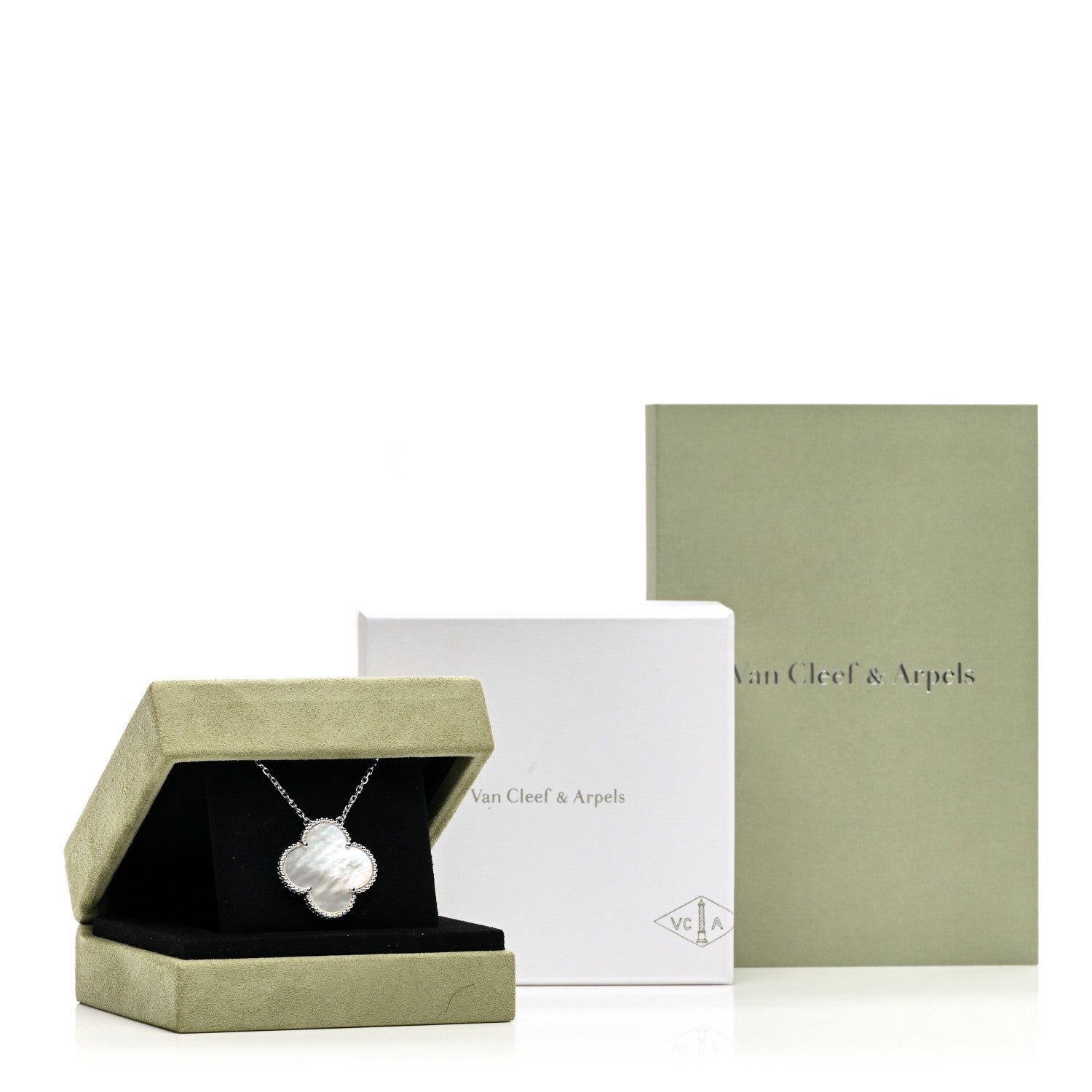 Van Cleef & Arpels 18K White Gold Mother of Pearl Magic Alhambra Pendant Necklace 6 of 6