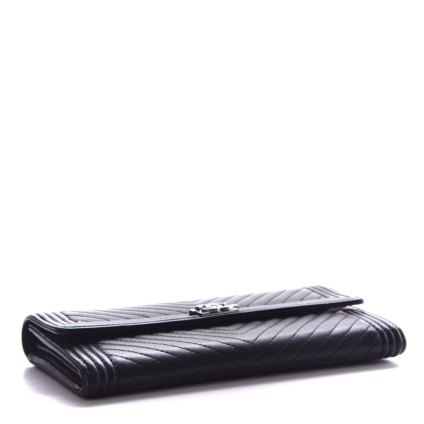 Calfskin Chevron Quilted Boy Flap Wallet Black