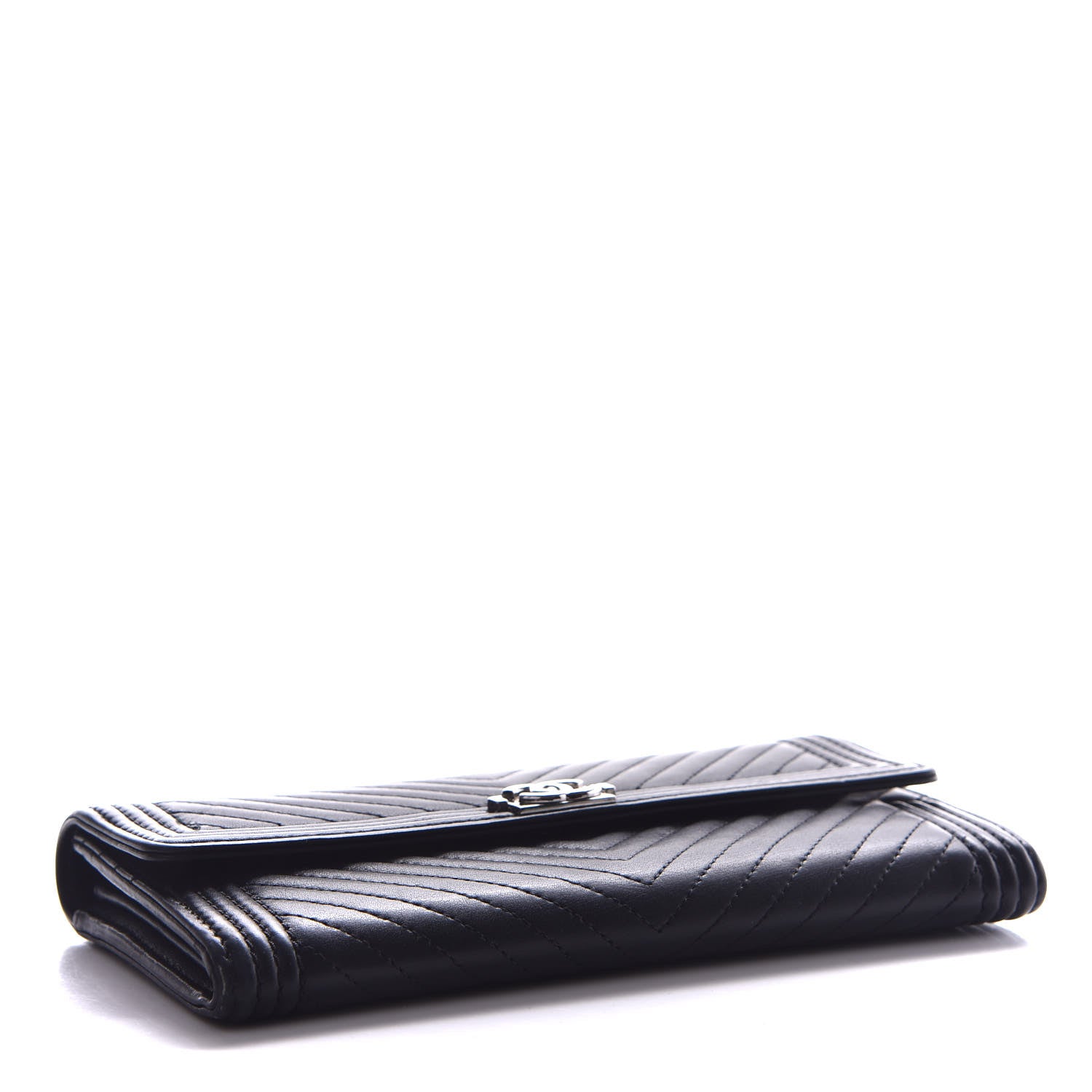 Chanel Calfskin Chevron Quilted Boy Flap Wallet Black 4 of 12