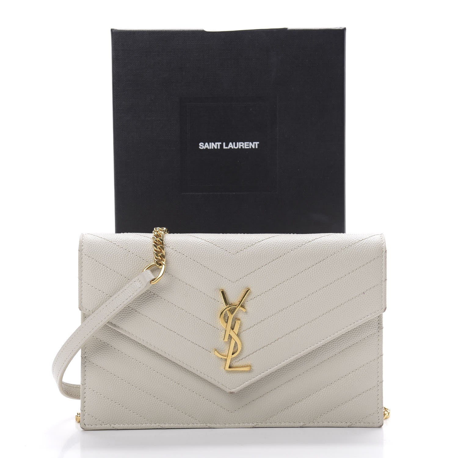 Saint Laurent Grain De Poudre Matelasse Chevron Monogram Envelope Chain Crema Soft 17 of 17