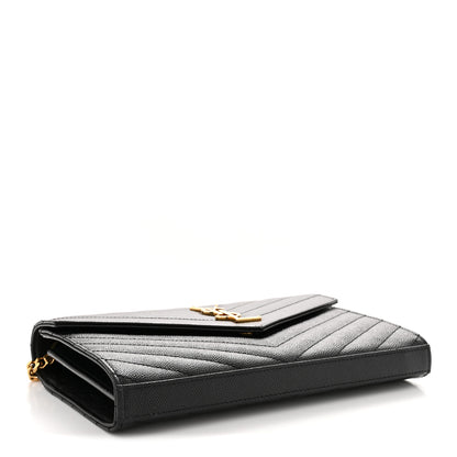 Saint Laurent Grain De Poudre Matelasse Chevron Monogram Chain Wallet Black 3 of 12