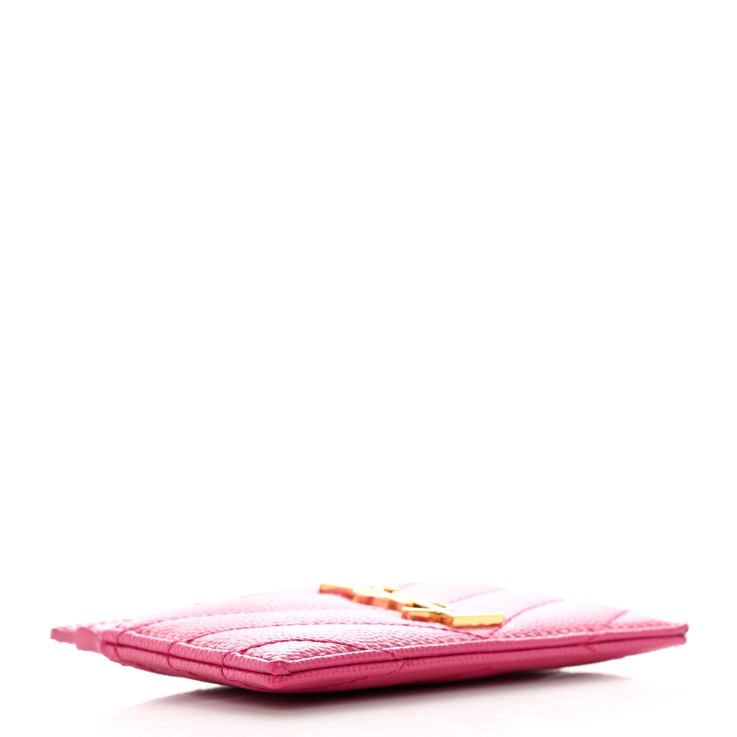 Saint Laurent Grain De Poudre Matelasse Chevron Monogram Credit Card Case Fresh Fuxia 4 of 8