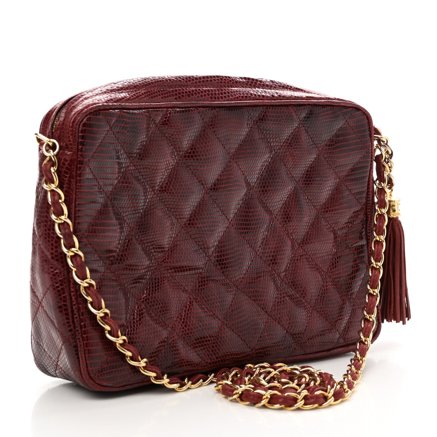 Chanel Lizard Quilted Small Tassel Camera Case Burgundy 2 of 10