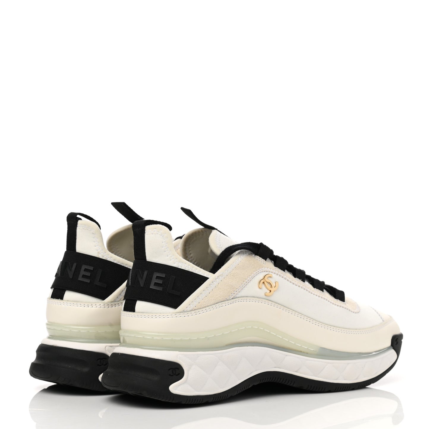 Velvet Calfskin Mixed Fibers CC Sneakers 37.5 Ivory Black