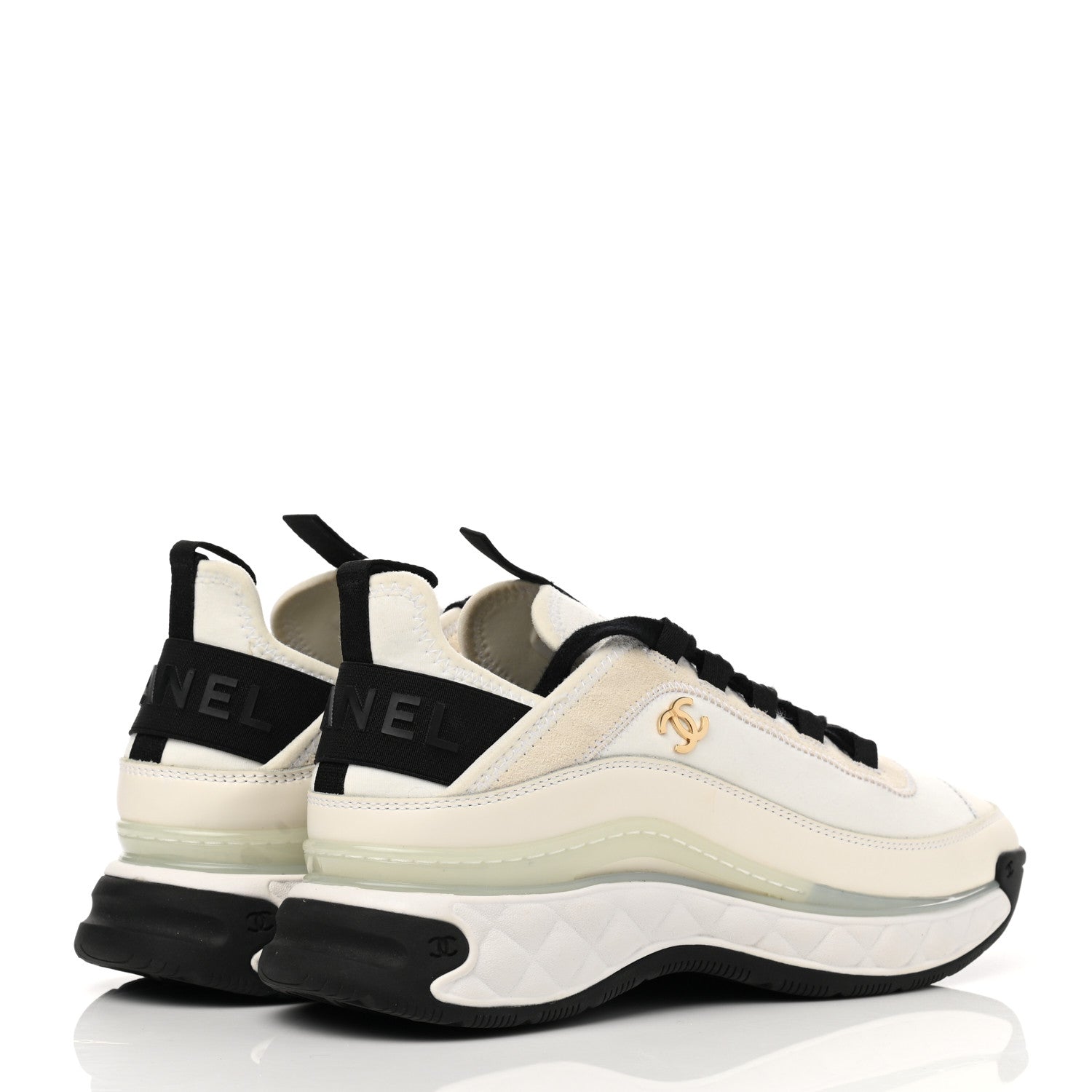 Chanel Velvet Calfskin Mixed Fibers CC Sneakers 37.5 Ivory Black 2 of 9