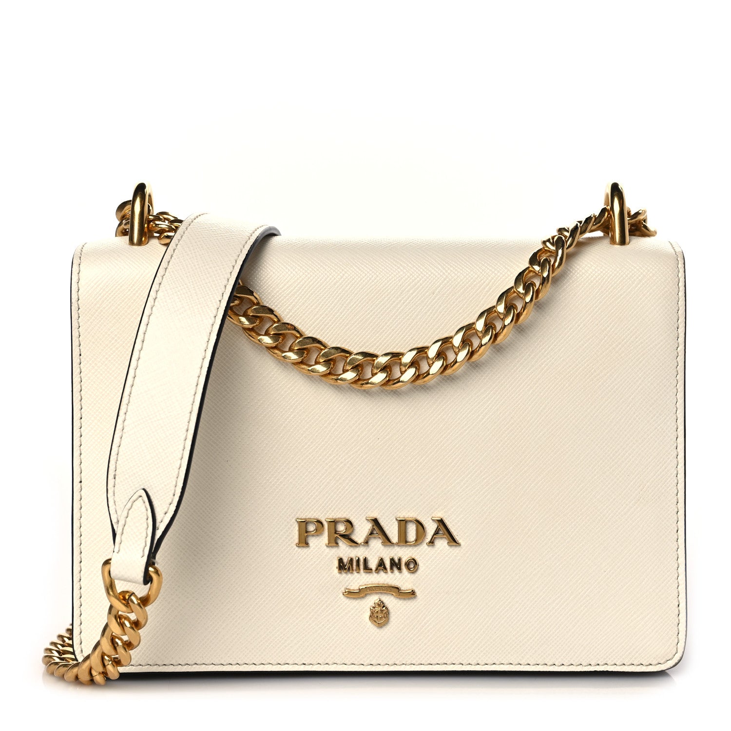 Prada Saffiano Chain Shoulder Bag White Black 1 of 8