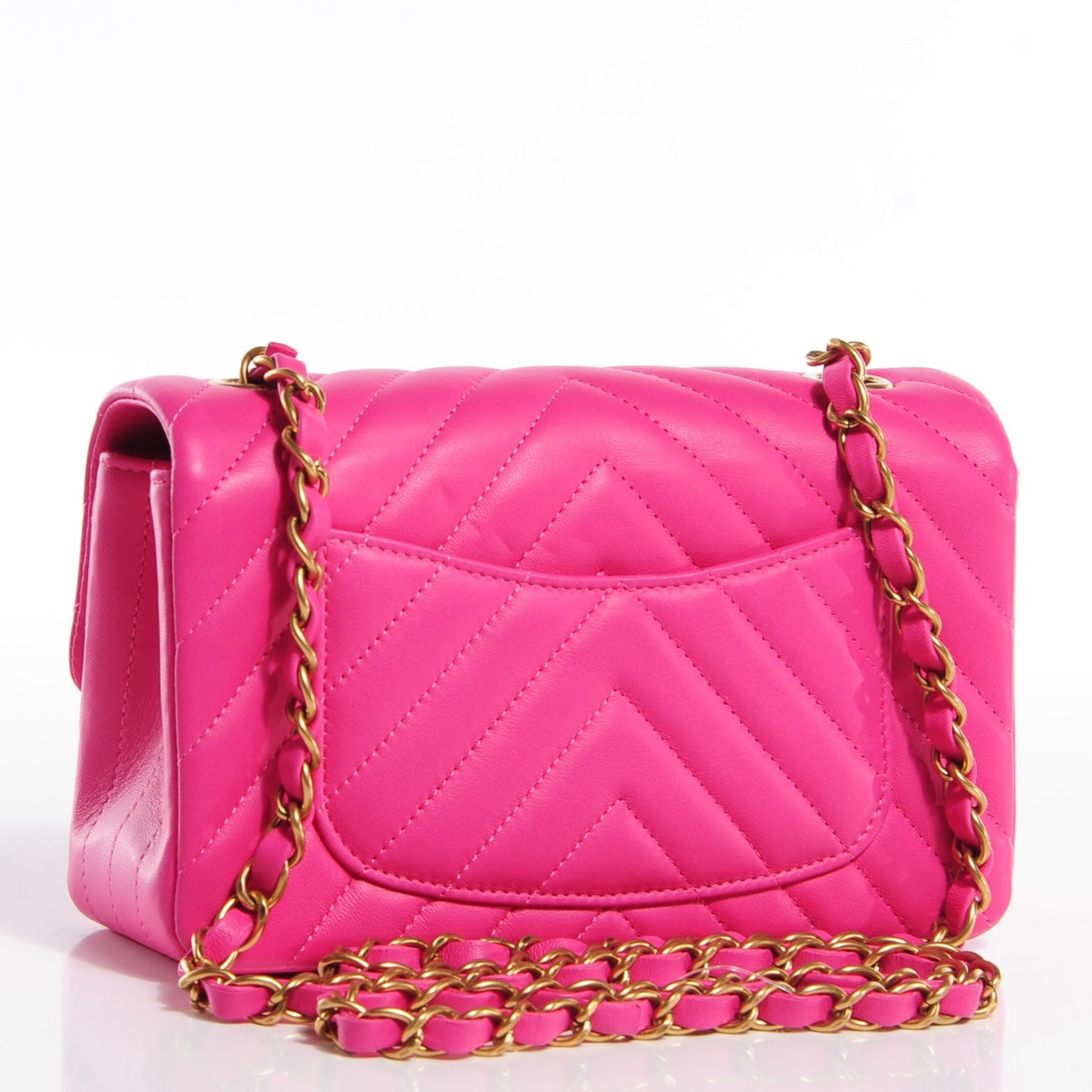 Lambskin Chevron Quilted Mini Rectangular Flap Pink