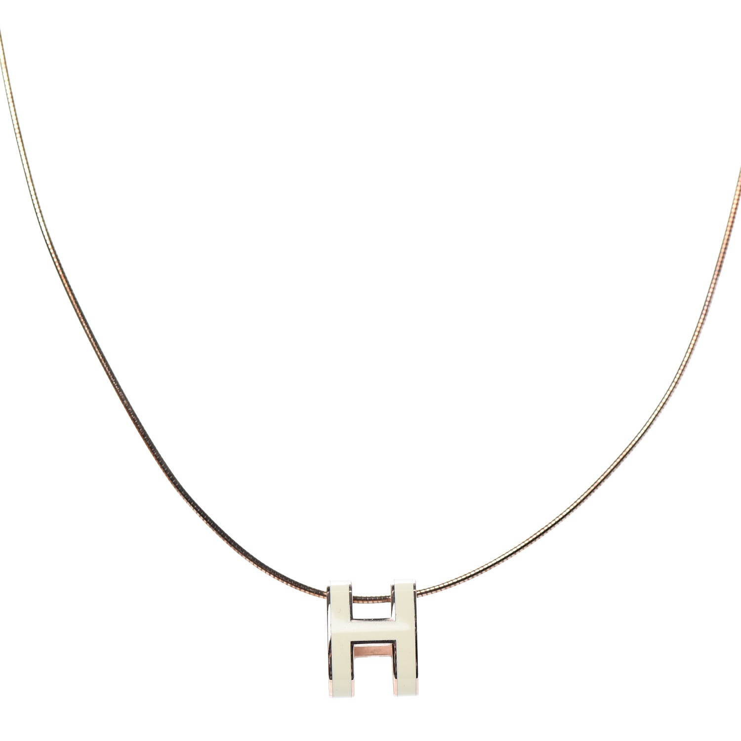 Hermes Lacquered Rose Gold Pop H Pendant Necklace Ecru 1 of 5