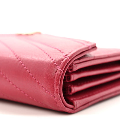 Chanel Calfskin Chevron Quilted Compact Flap Wallet Dark Pink 11 of 12