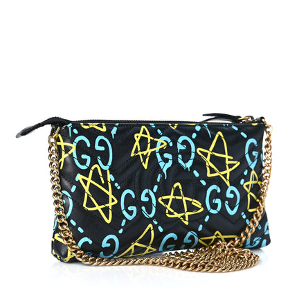 Gucci Calfskin Matelasse Printed Mini GucciGhost GG Marmont Chain Bag Black New Acquamarine 3 of 12