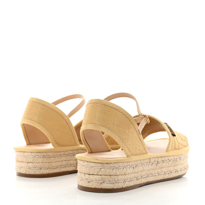 Fendi Raffia FF Embroidered Espadrille Platform Sandals 37 Natural 4 of 8
