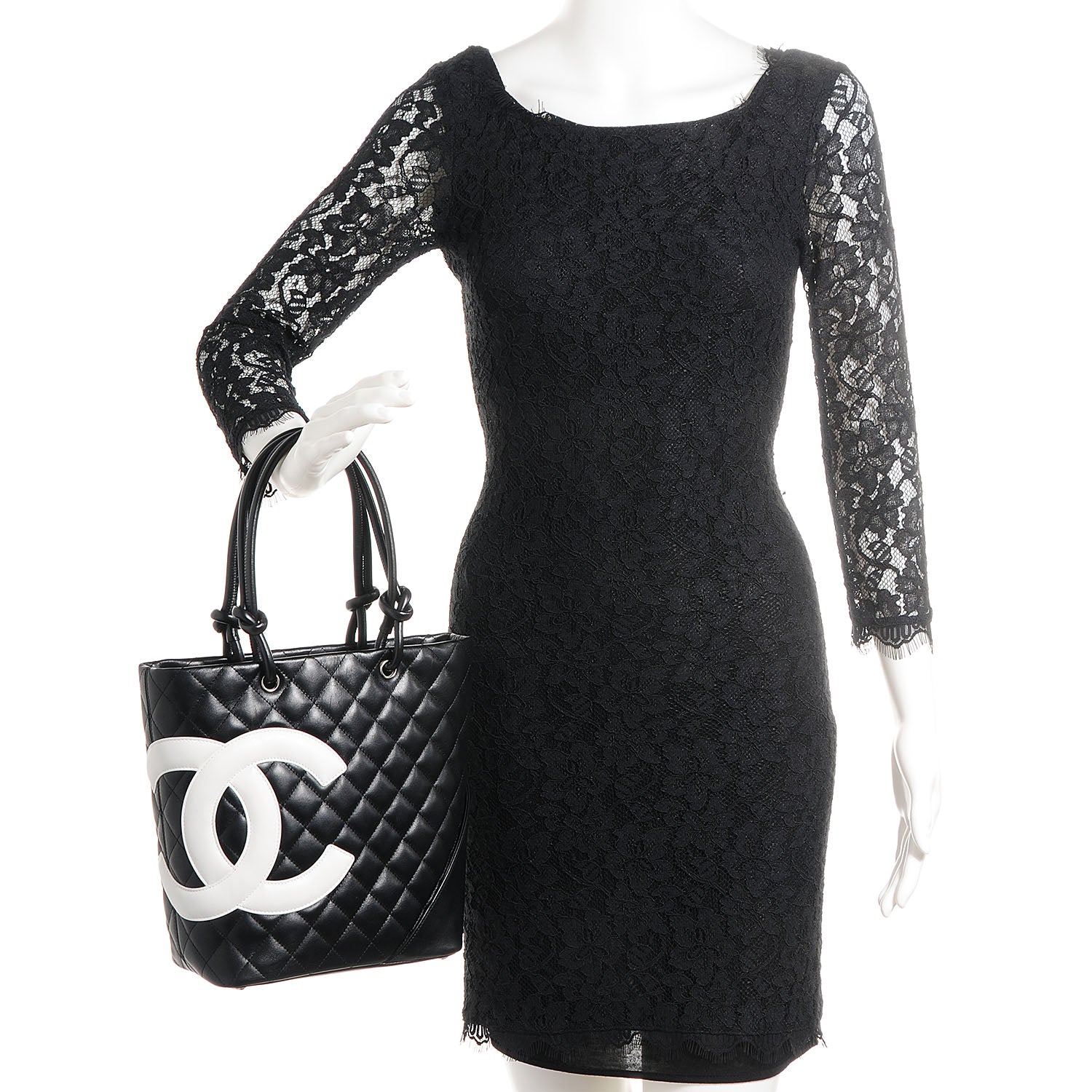 Chanel Calfskin Quilted Medium Cambon Tote Black White 2 of 7