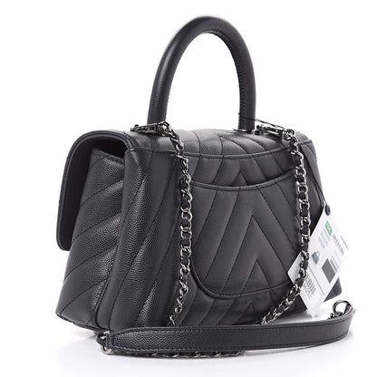 Chanel Caviar Chevron Quilted Mini Coco Handle Flap Black 3 of 10