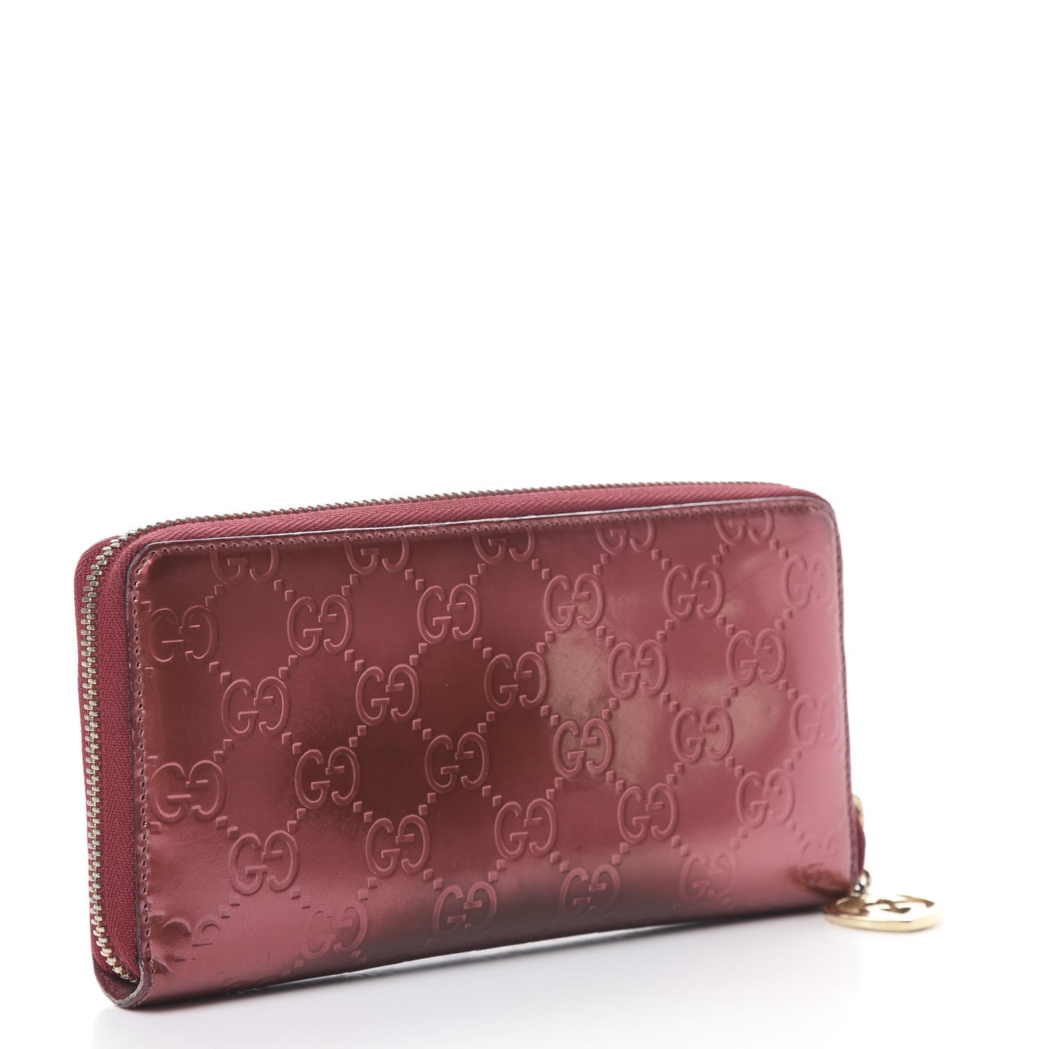 Gucci Shine Guccissima Margaux Calfskin Lovely Zip Around Wallet Tibet Red 2 of 14