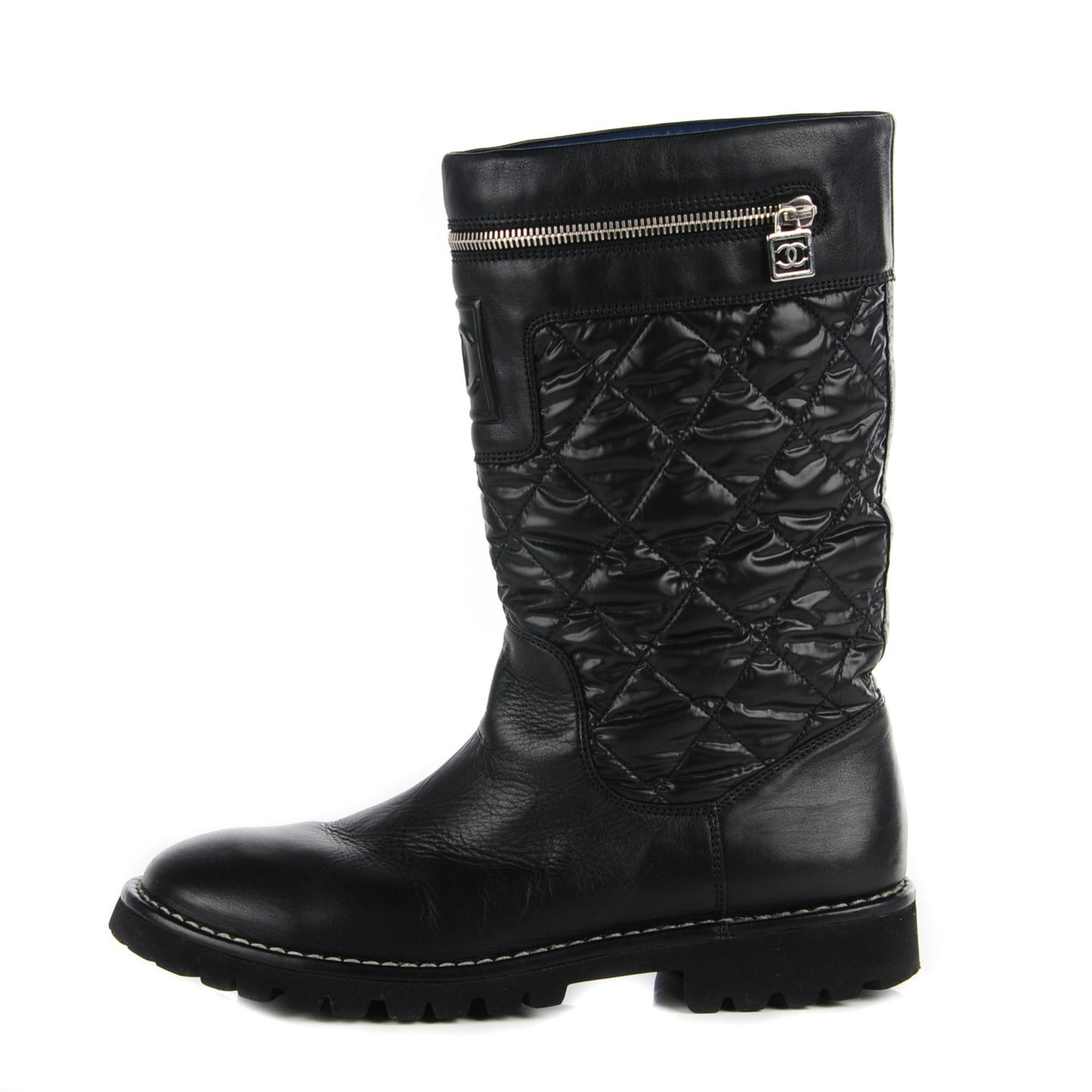 Calfskin Nylon Quilted Motorcycle Zip Boots 41.5 Black