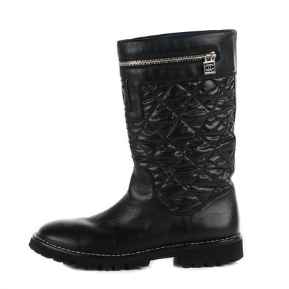 Chanel Calfskin Nylon Quilted Motorcycle Zip Boots 41.5 Black 1 of 7