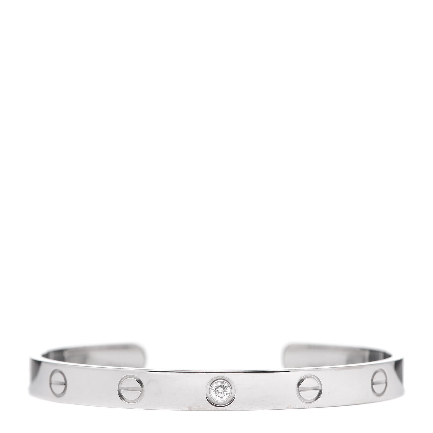 18K White Gold 1 Diamond LOVE Cuff Bracelet 17