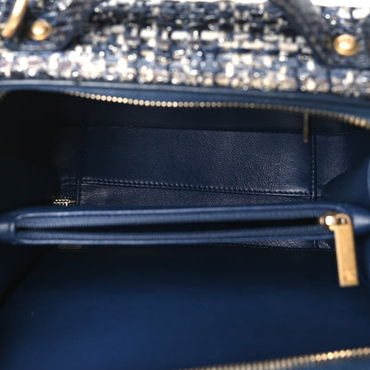 Chanel Tweed Snakeskin Quilted Medium CC Filigree Vanity Case Dark Navy 5 of 10