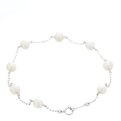 Mikimoto 18K White Gold 5mm Akoya Pearl Station Bracelet 2 of 4
