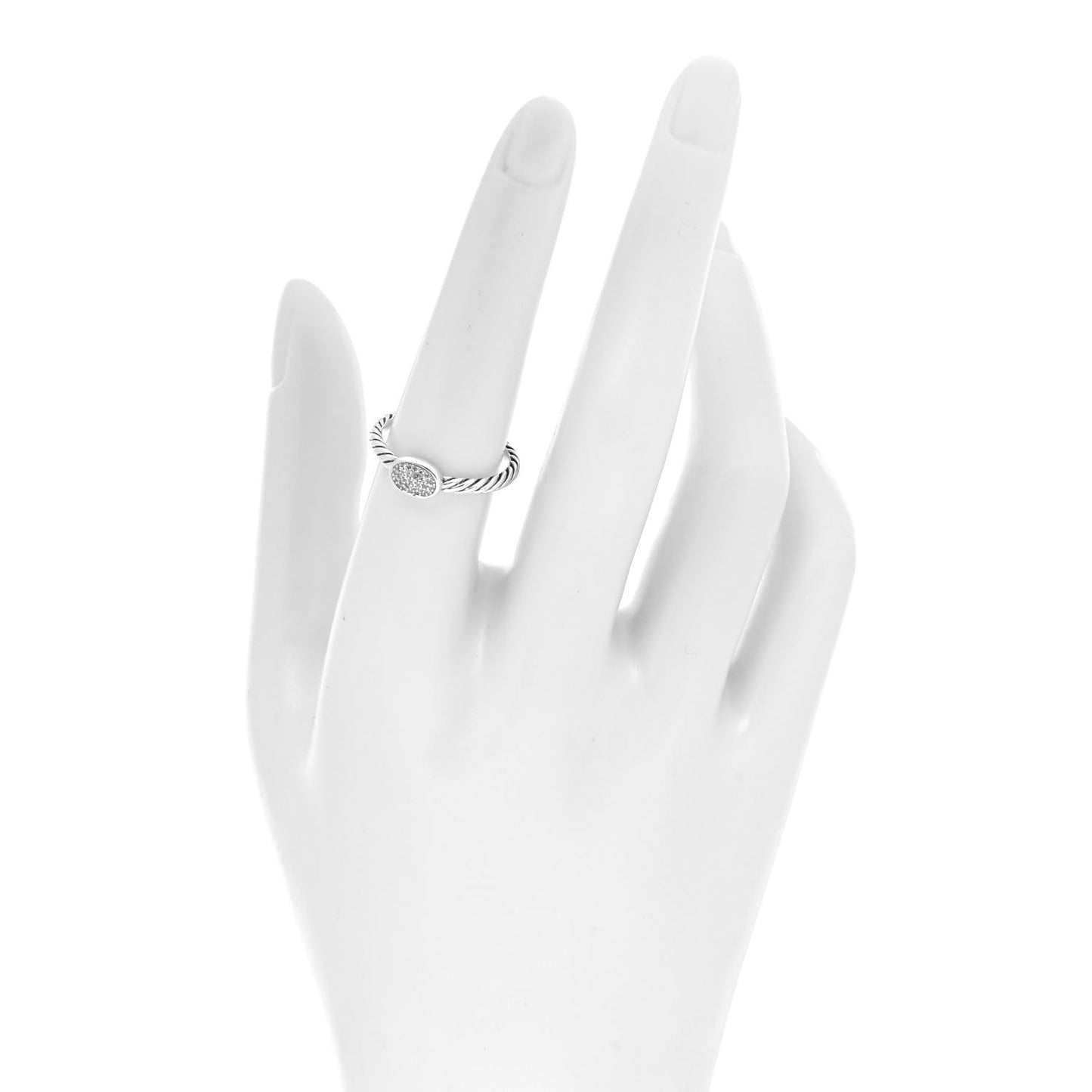 Sterling Silver Diamond Petite Pave Oval Ring 54 6.75