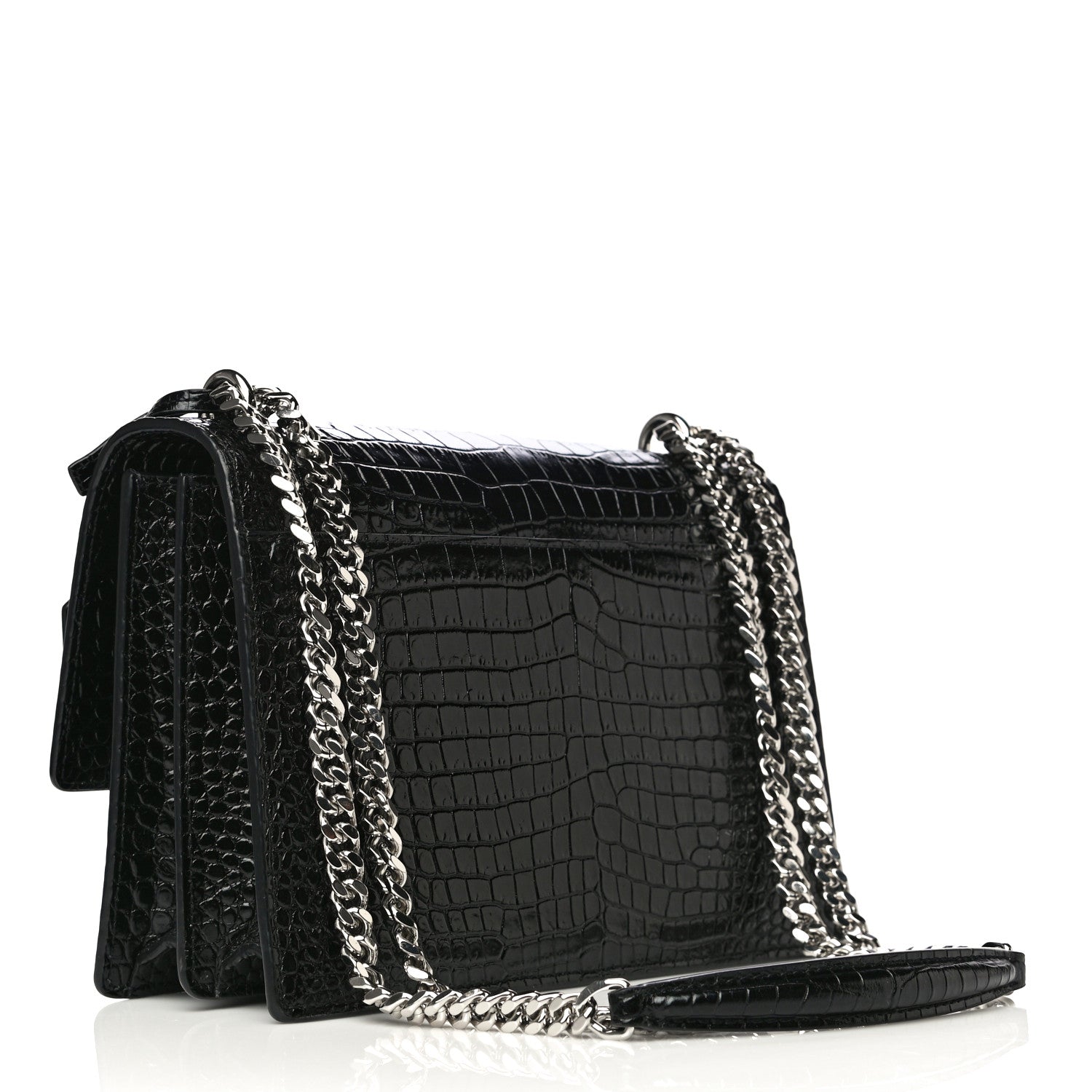 Saint Laurent Calfskin Crocodile Embossed Medium Monogram Sunset Black 3 of 11