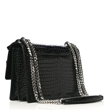 Saint Laurent Calfskin Crocodile Embossed Medium Monogram Sunset Black 3 of 11