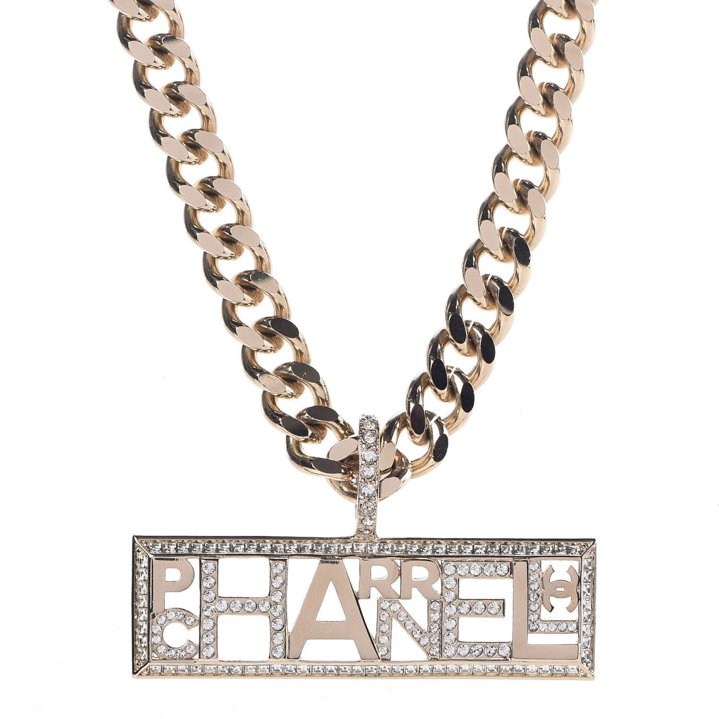 x Pharrell Williams Crystal Logo Necklace Gold