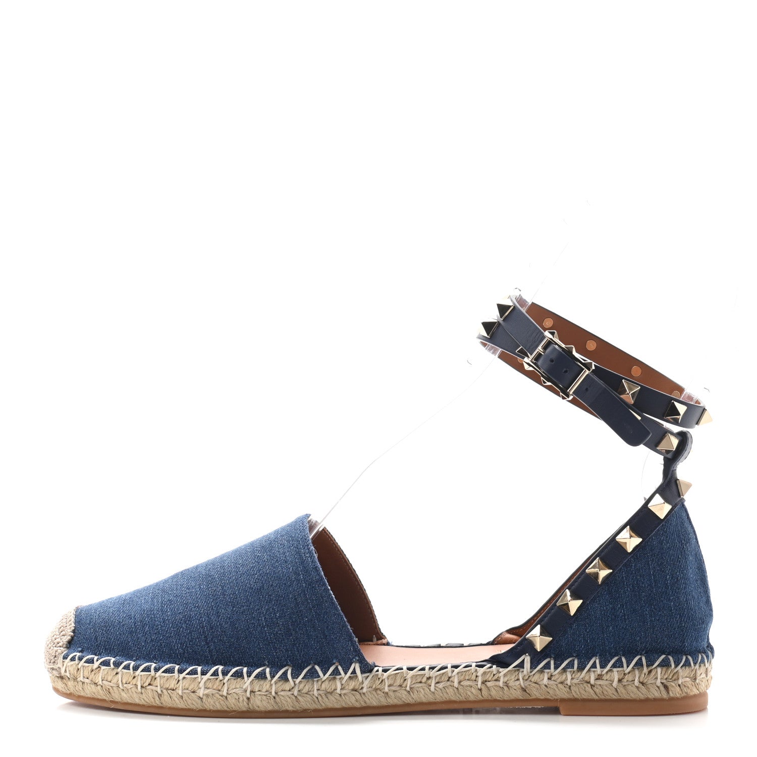 Valentino Garavani Denim Rockstud Ankle Wrap Espadrille 20mm Flats 40 Light Denim 1 of 8